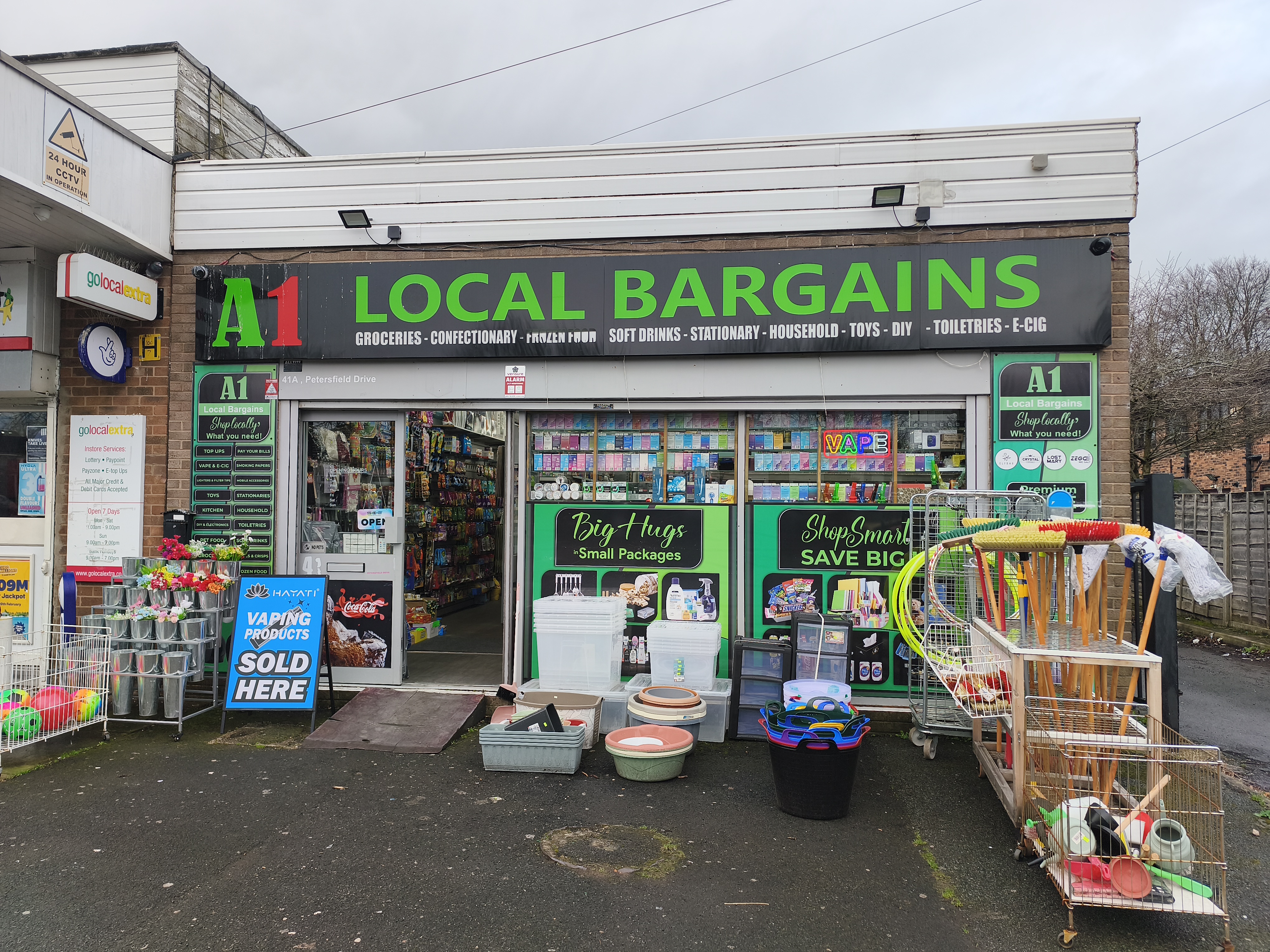 Shop front of A1 Local Bargains (15th February 2026).